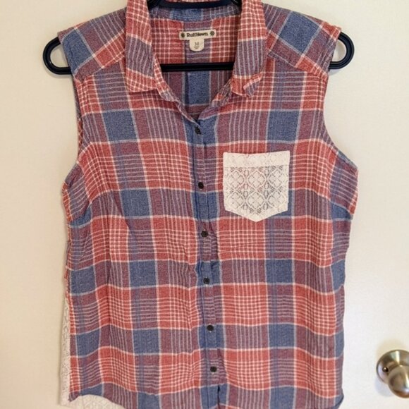 Tops - Plaid and Lace Womens Shirt - Size Medium